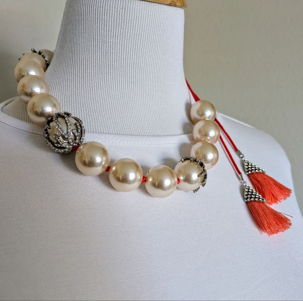 Betsey Johnson Pearl and Coral Necklace "Betsey's Boat House"
